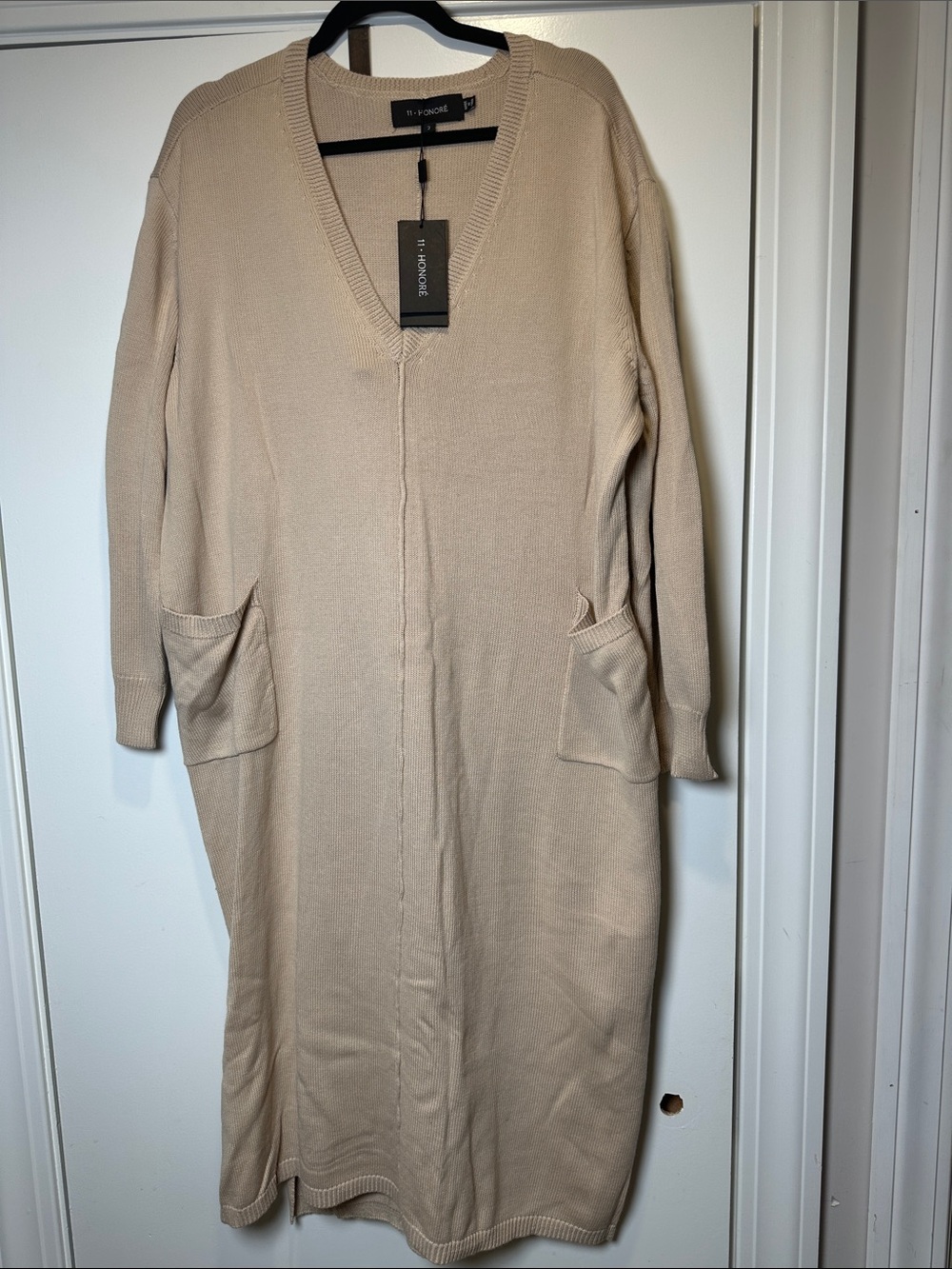 11 Honore Beige V-Neck Maxi Knit Dress with Pockets (20)